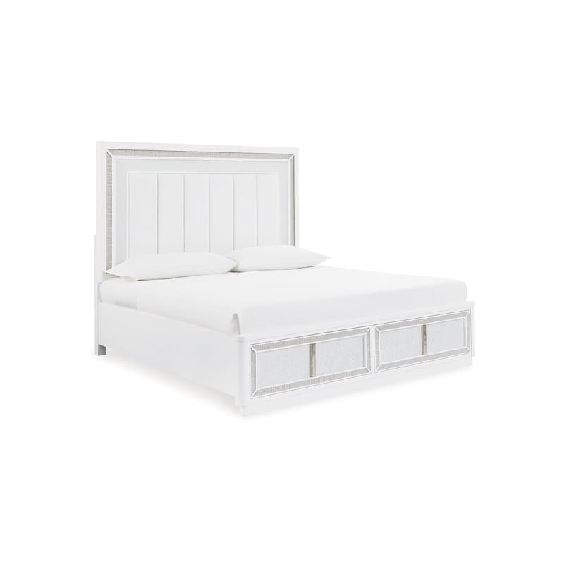 Signature Design by Ashley Chalanna White California King Upholstered Platform Storage Bed