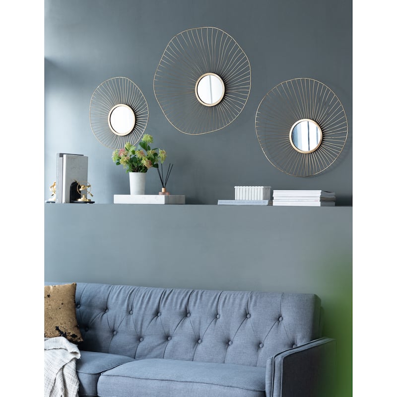 Set of 3 Abstract Designed Wall Decor Mirror - Gold