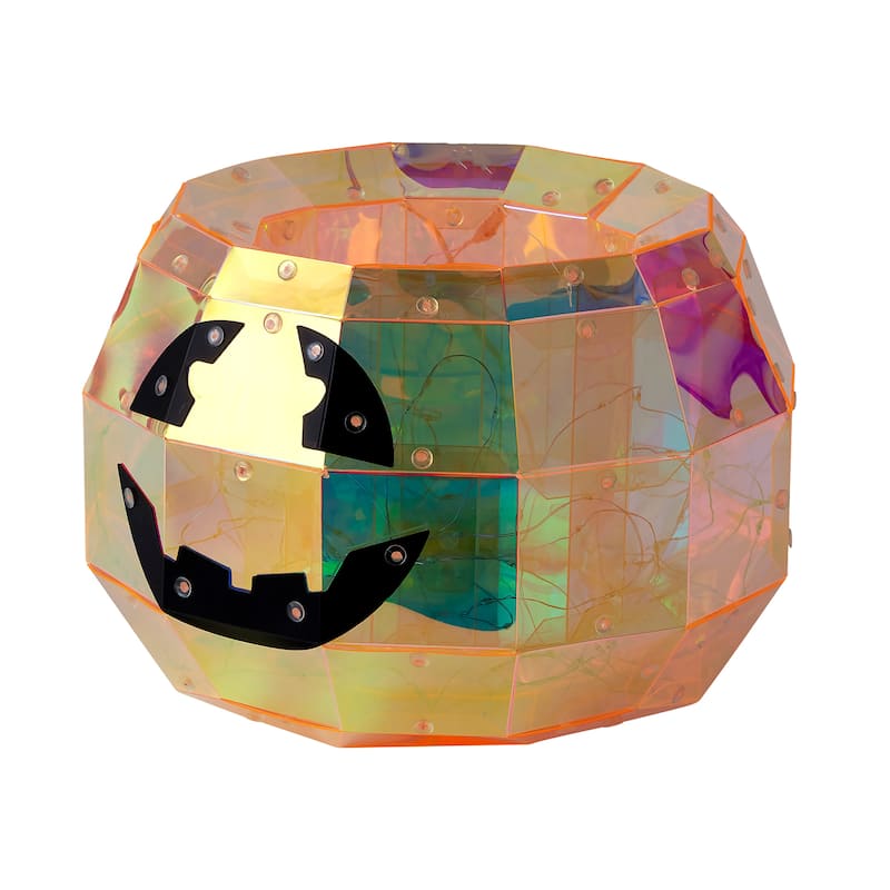 Prismatic Iridescent Pumpkin Candy Box 9", LED lights - N/A
