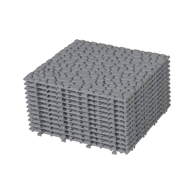 12 x 12 Inch Interlocking Deck Tiles Plastic Waterproof Outdoor All Weather Anti-slip Weight Capacity Upto 440 LBS, Pack of 12 - Gray