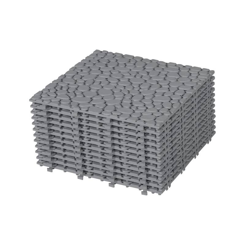 12 x 12 Inch Interlocking Deck Tiles Plastic Waterproof for Bathroom Shower Balcony Porch Pebble Stone Pattern（12 Pack）