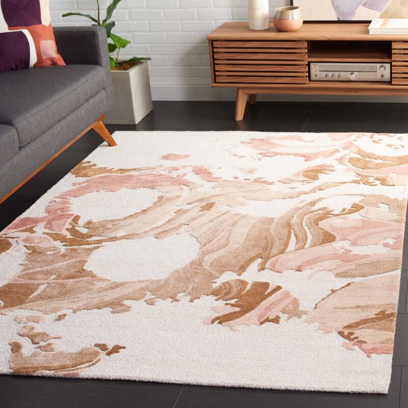 SAFAVIEH Handmade Fifth Avenue Ikuko Mid-Century Modern Wool Rug - 8' x 10' - Beige/Rust
