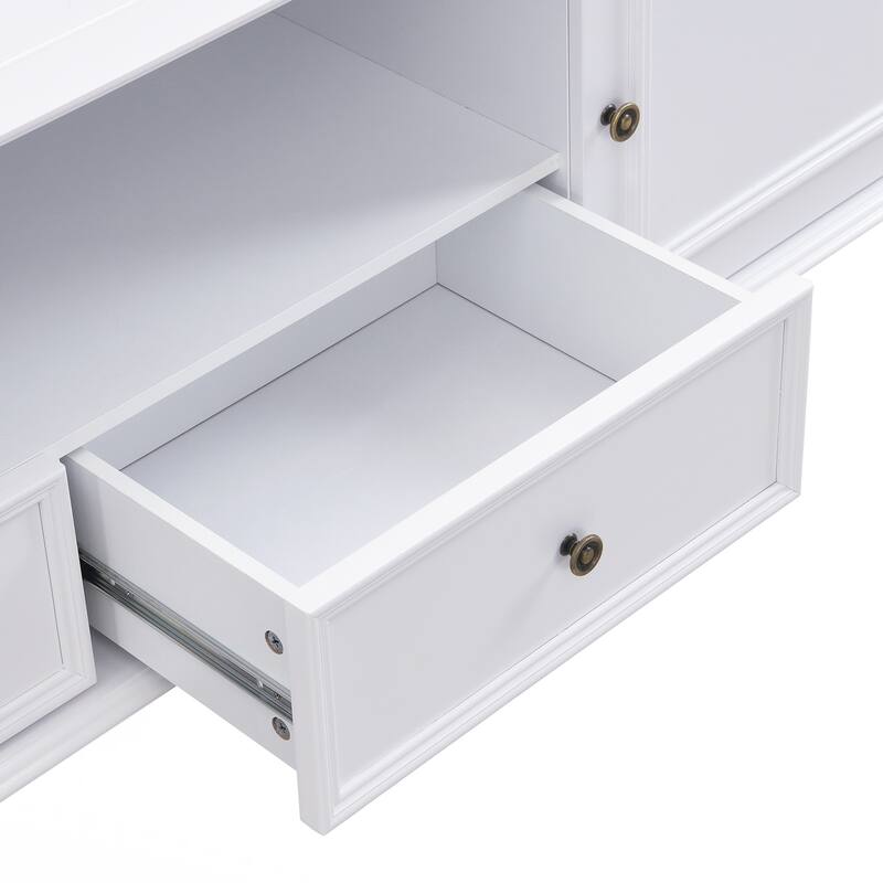Modern TV Stand for TVs up to 80 Inches, Entertainment Center with Open Compartment, TV Storage Cabinet with 2 Drawers