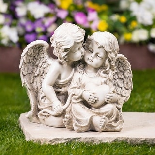 Double Cherubs with Heart Statue - 9"