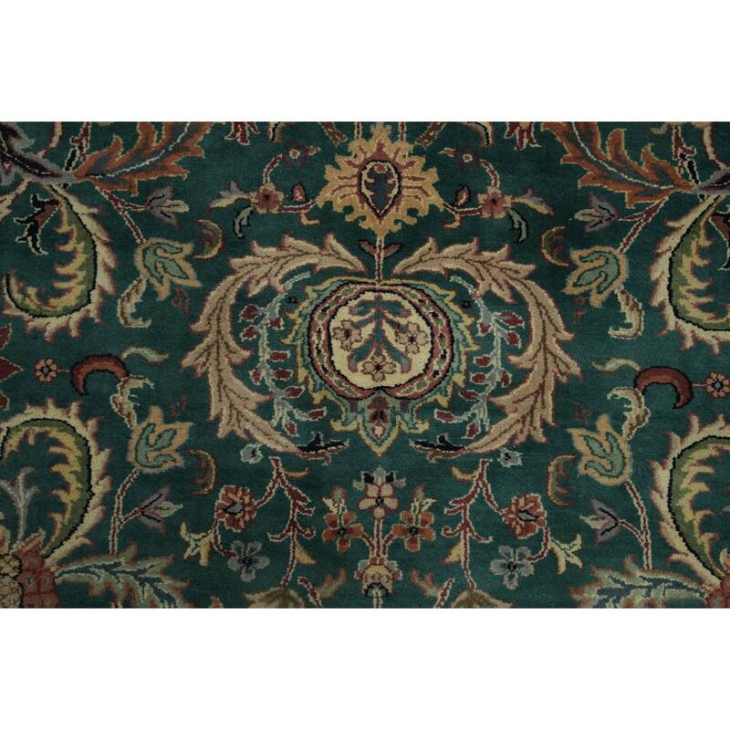 Hand Knotted Oriental 100% Wool Carpet Traditional All-Over Green Kashan Area Rug - 8' 11'' X 6' 1''