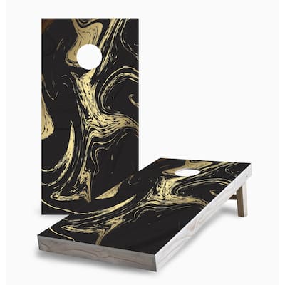 Black and Gold Marble Cornhole Game (Choose Wraps or Boards)