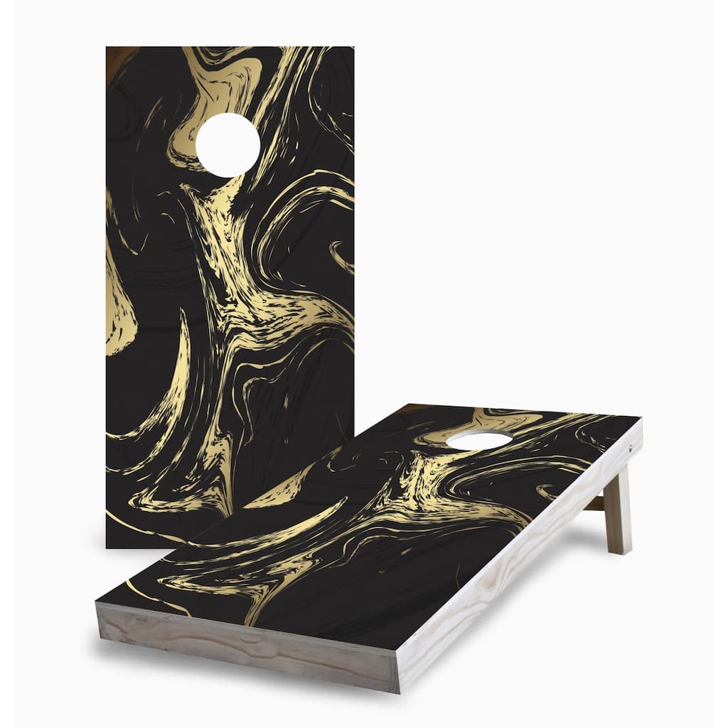 Black and Gold Marble Cornhole Game (Choose Wraps or Boards)