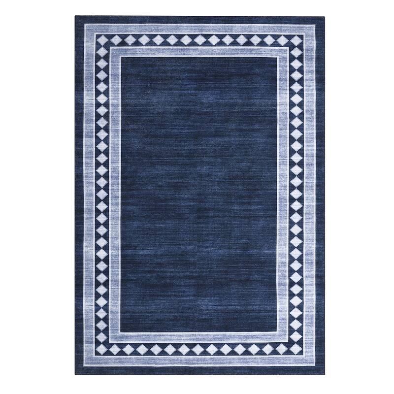 Modern Bordered Rug Non Slip Low Pile Area Rugs for Living Room, Machine Washable Area Rugs Soft Throw Rugs