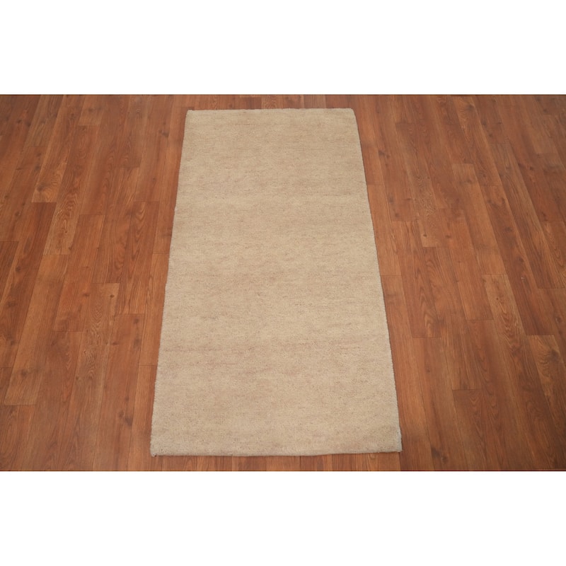 Hand Knotted Oriental 100% Wool Carpet Modern Solid Beige & Ivories Gabbeh Area Rug - 4' 0'' X 2' 1''
