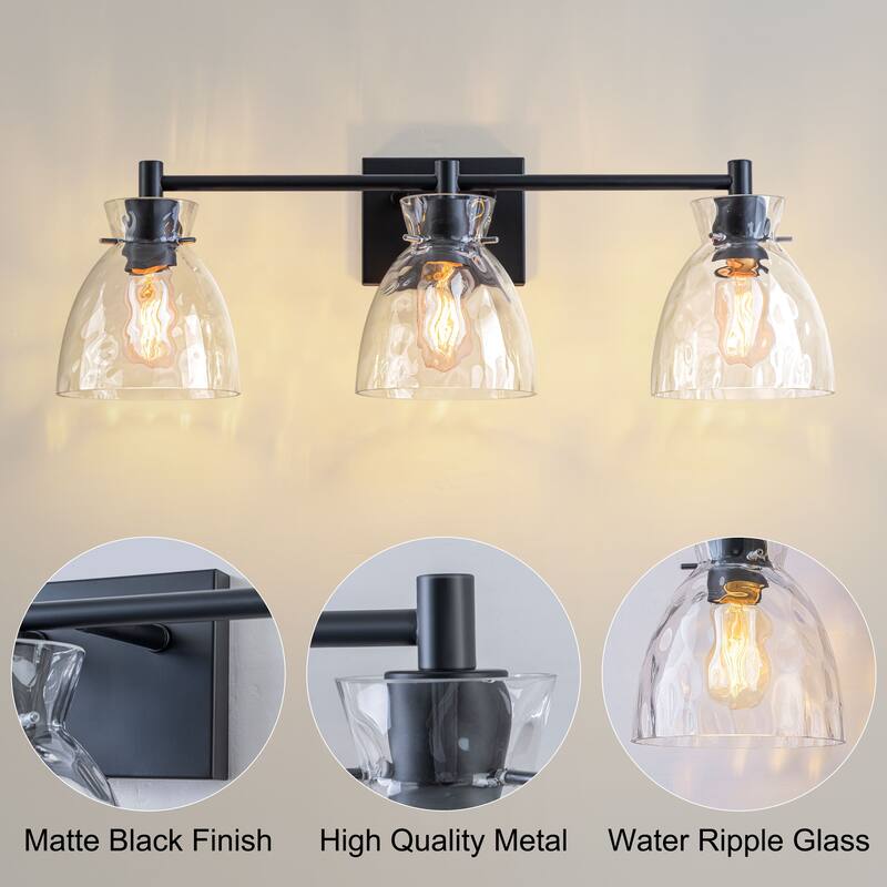 Starsky Mid-Century 3-Light Bathroom Vanity Light with Hammered Glass
