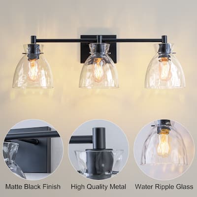 Starsky Mid-Century 3-Light Bathroom Vanity Light with Hammered Glass