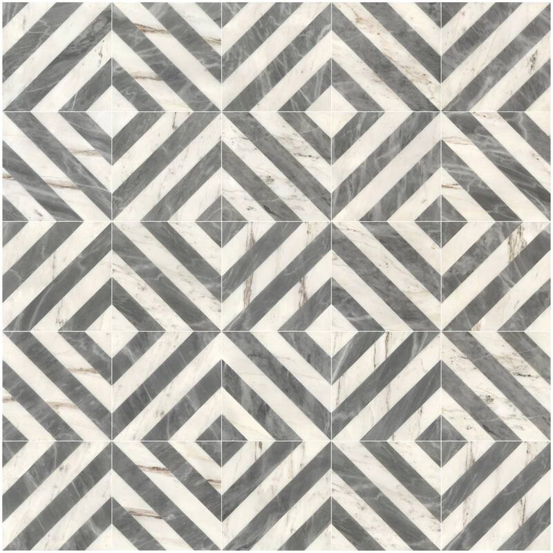 Roomfitters Waterjet Marble Tile for Floor and Wall, Polished Natural Stone, Genuine Marble, 8-Piece Box, White Gray