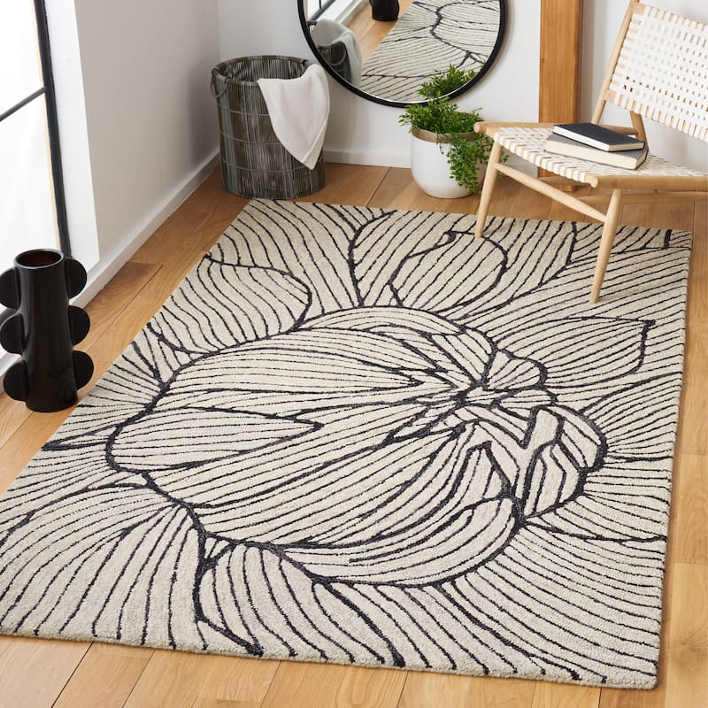 SAFAVIEH Handmade Metro Madlene Abstract Floral Wool Rug - 4' x 6' - Black/Ivory