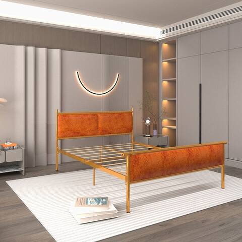 Full Size Metal Frame, Solid Wood Ribs Bed with Steamed Bread Shaped Backrest