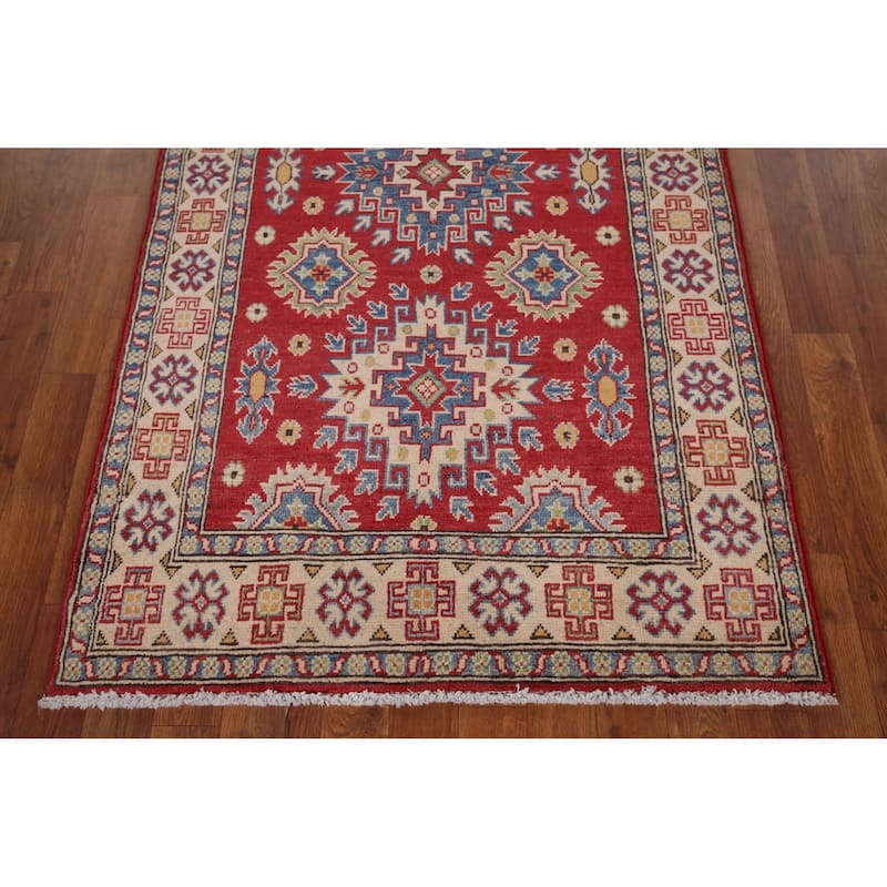 Geometric Kazak Foyer Rug Hand-Knotted Oriental Wool Carpet - 3'4" x 5'9"