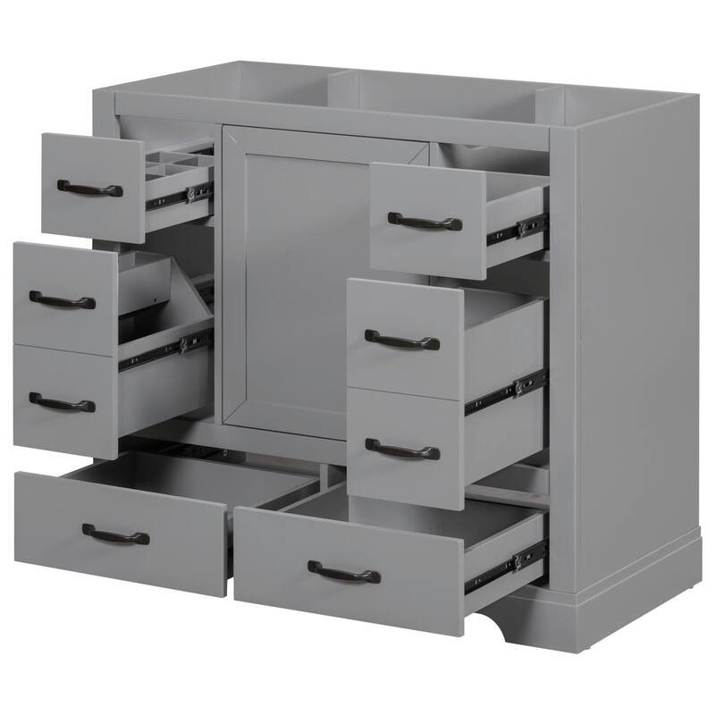 36" Bathroom Vanity with Sink Combo: Six Drawers, Multi-Functional Divider, Adjustable Shelf - without sink - Grey