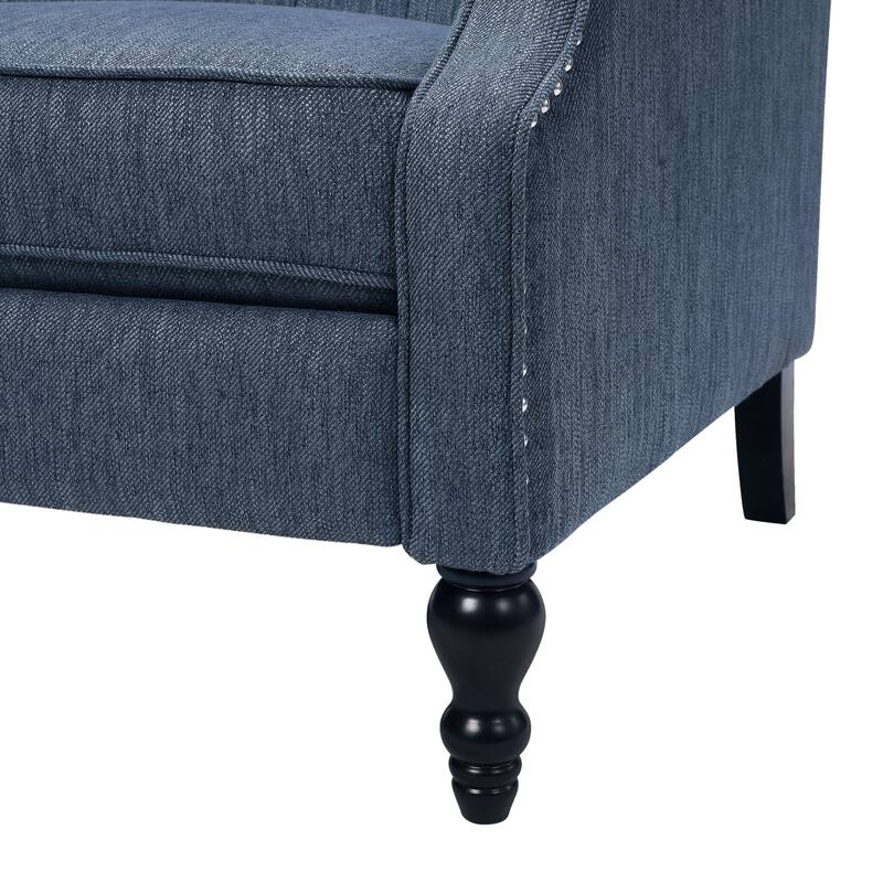 Wingback Lounge Sofa Chair, Tufted Push-Back Recliner with Nailhead Trim & Rolled Arms, Retro Living Room Chair with Wood Legs