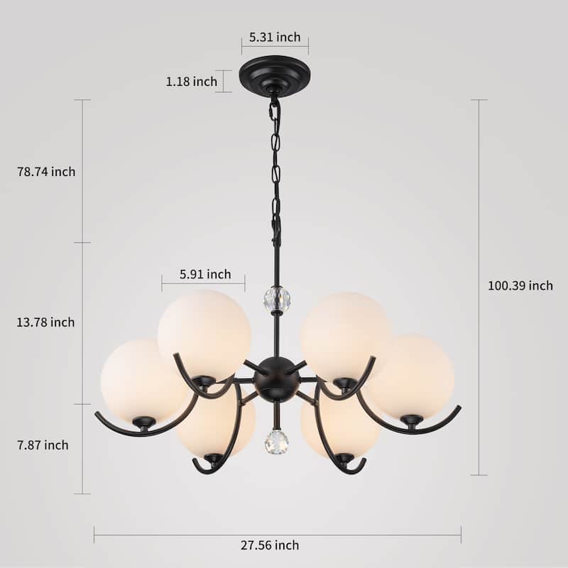 Starsky 6-Light 27inch Modern Sputnik Ceiling Light Glass Globe Bubble Chandelier