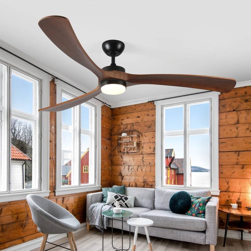 3 Wooden Blades Ceiling Fan with Lights and Remote Control Indoor/Outdoor Ceiling Fan Modern Ceiling Fan for Living Room - 72inch