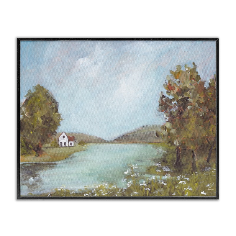 Stupell Distant Cottage Across River Framed Giclee Art Design By Amanda Hilburn - 20 x 16 - Black
