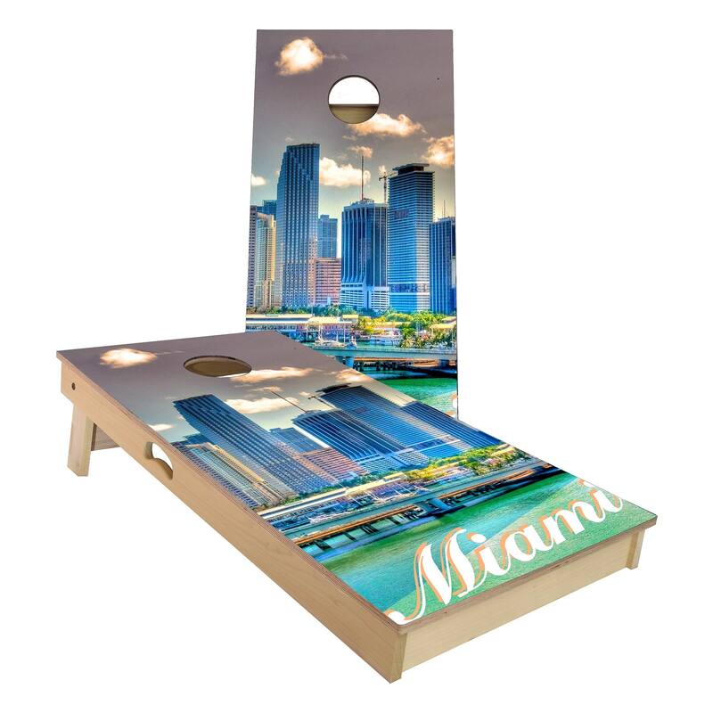 Miami City Outdoor Cornhole Board Set - All-Weather 2x4 - Include Edge Lights