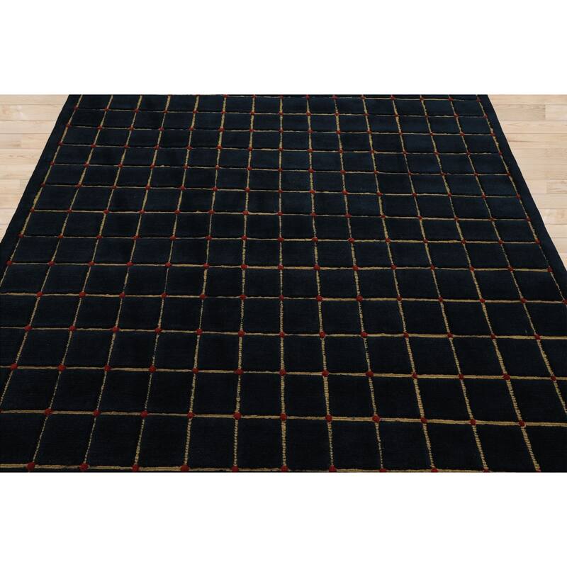 6x9'1'' Hand Knotted Wool Navy Modern & Contemporary Embossed pile Fashion Rug - 6' x 9' 1''