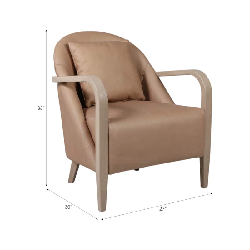 Faux Leather Wood Accent Chair Curved Armrests with Cushion - 33" Tan - 27" x 30" x 33"