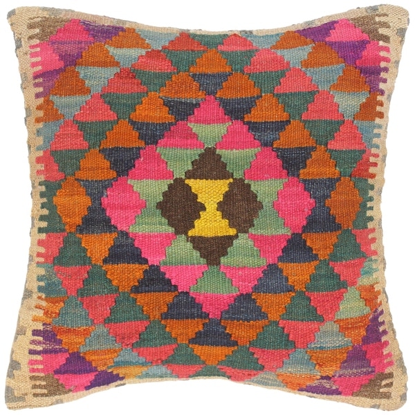 Bohemian Catarina Hand-Woven Turkish Kilim Throw Pillow. Opens flyout.