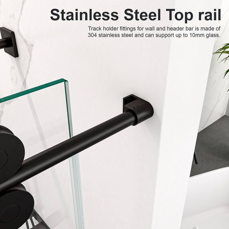 Frameless Clear Tempered Glass Single Sliding Shower Door w/ 5/16" Thick