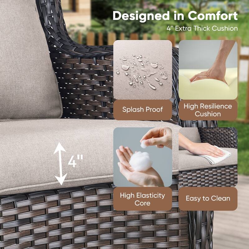 Pocassy Outdoor Patio Wciker Sofa Furniture Set of Chair Table.