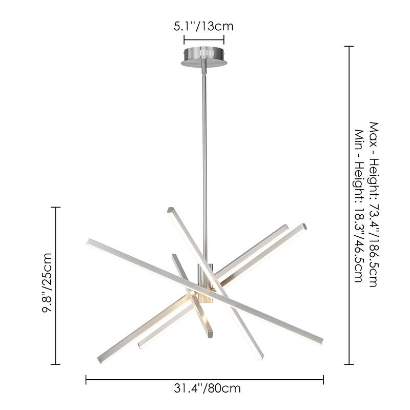 5-Light Modern Sputnik Linear Pendant Lights Integrated LED Kitchen Island Lighting