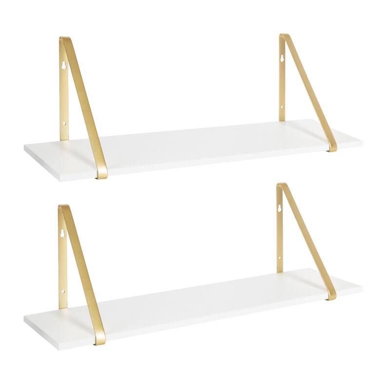 Kate and Laurel Soloman Wood 2 Piece Shelves with Metal Brackets - 2 Piece 28 inches - White/Gold