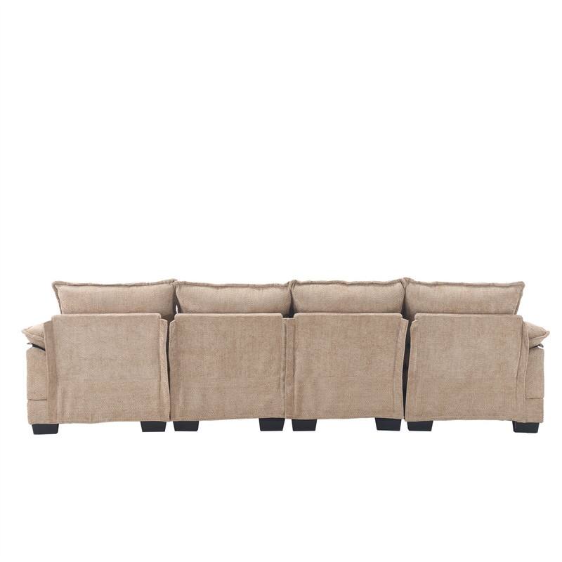 Sectional Sofa Cloud Couch for Living Room, Modern Chenille/Boucle U Shaped Couch, Comfy Modular Sofa Sleeper with Double Chaise