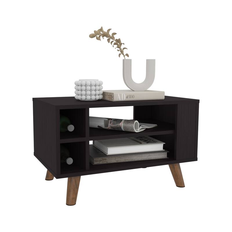 Modern minimalist style Coffee Table, 4 Shelves, 4 Legs, Black Wengue with durable engineered wood construction