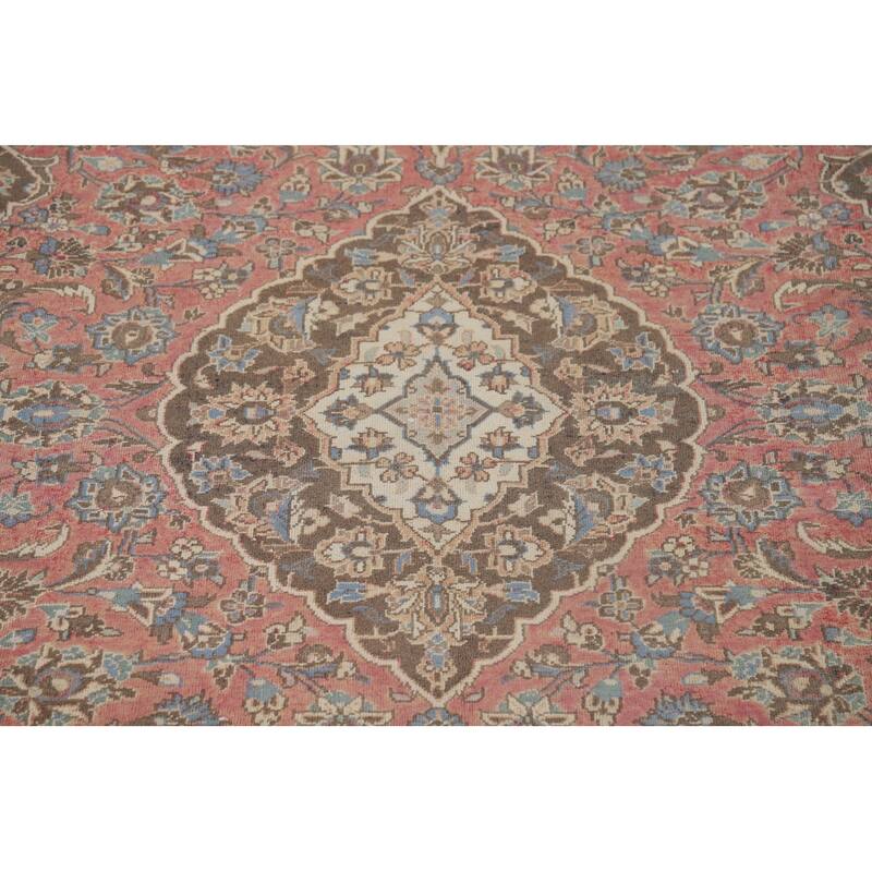 Pink Mashad Vintage Persian Area Rug Handmade Wool Carpet - 6'5" x 10'0"