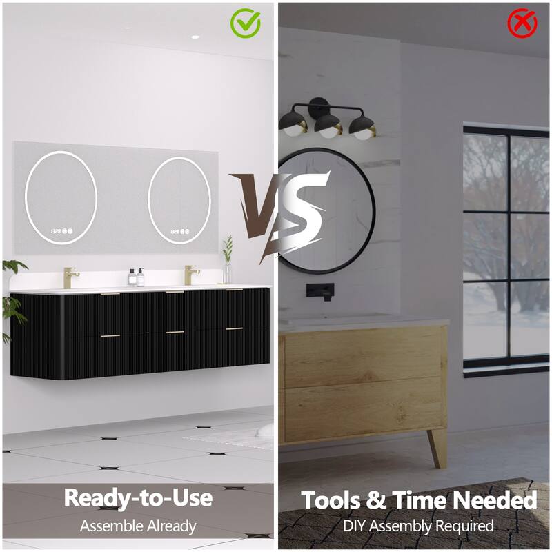 72" Floating Bathroom Vanity with Integrated countertop Rectangular Sink Solid Wood