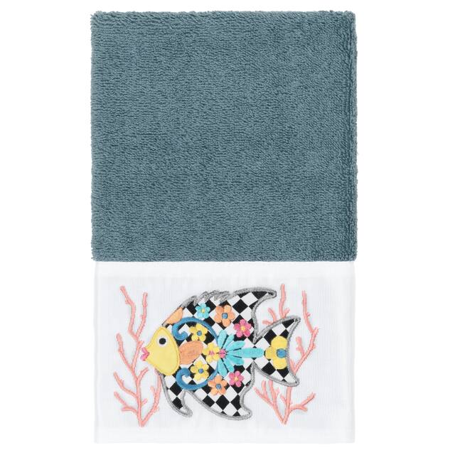 Authentic Hotel and Spa 100% Turkish Cotton Feliz Embellished Hand Towel - Teal