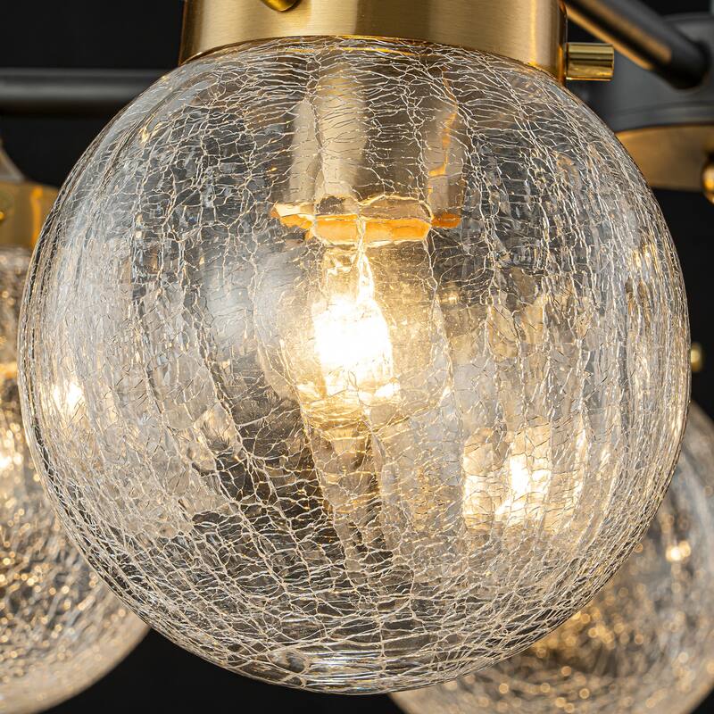 5-Light Modern Branch Chandelier with Clear Crackled Glass Globes - Dia.22.44-in
