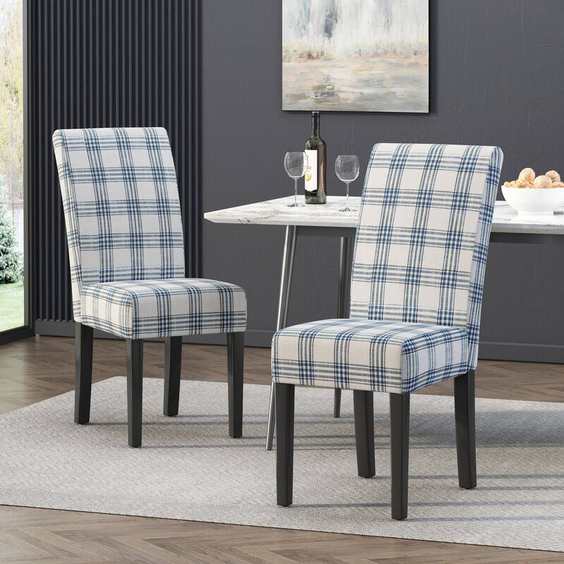 Fabric Dining Chair Set of 2, Upholstered Living Room Chair, No Arms Side Chair High-Back Accent Chair with Wood Legs