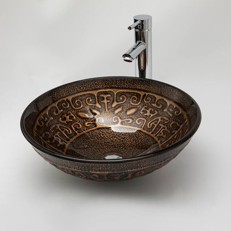 Vinnova Glass Circular Vessel Bathroom Sink without Faucet