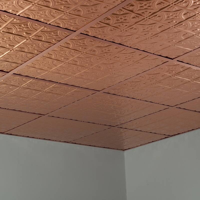 FASÄDE Traditional Style 1 Decorative Vinyl 2ft x 2ft Lay in Ceiling Panel in Polished Copper (5 Pack)