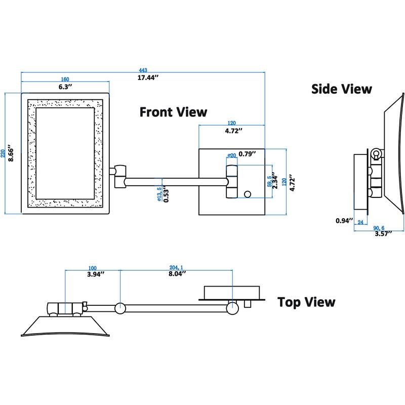 17.44in. W Rectangle BrassLED Wall Mount Magnifying Mirror In Brushed