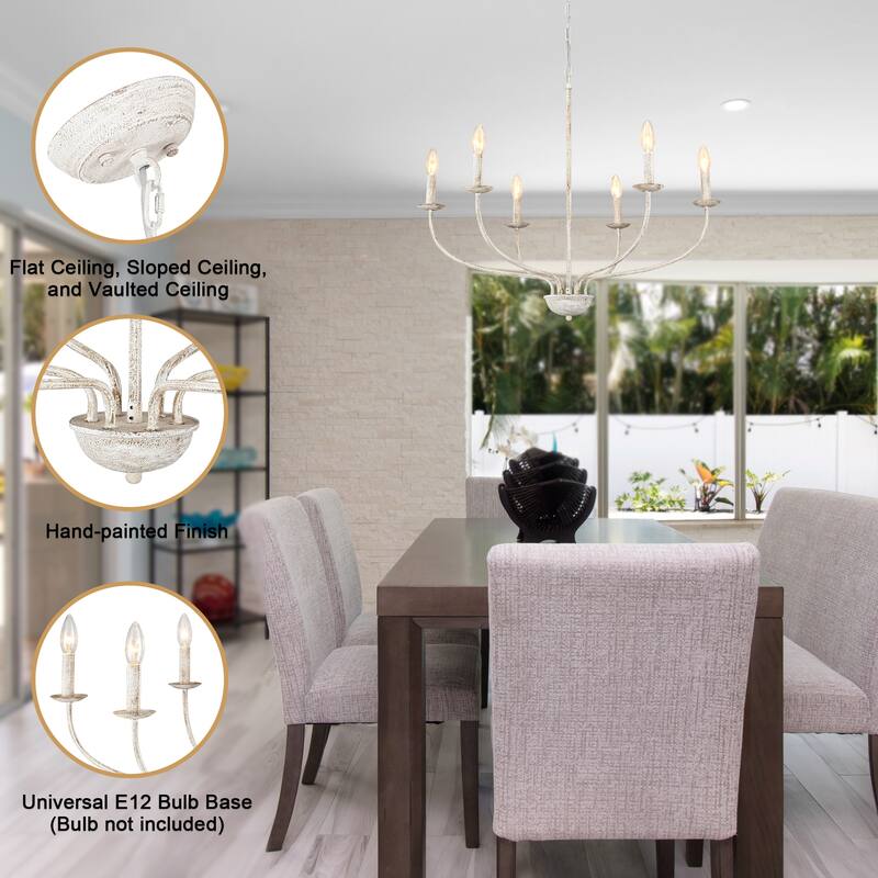 6-Light Farmhouse Candle Chandelier Modern Hanging Lamp for Living Room Kitchen Hallway Entryway - N/A