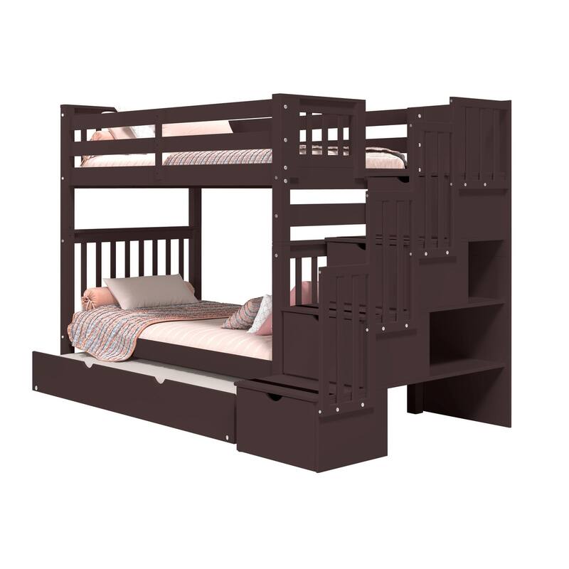 Taylor & Olive Trillium Tall Twin over Twin Stairway Bunk Bed, Trundle