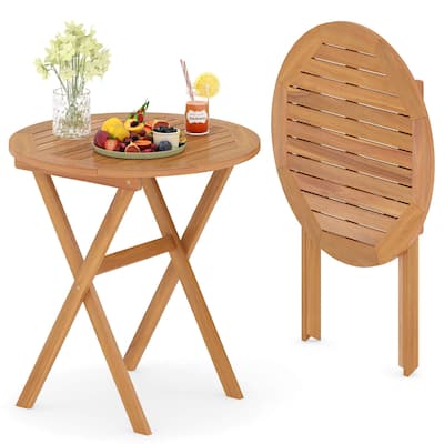 Costway Outdoor Side Table with Slatted Tabletop & X-Shaped Structure - See Details