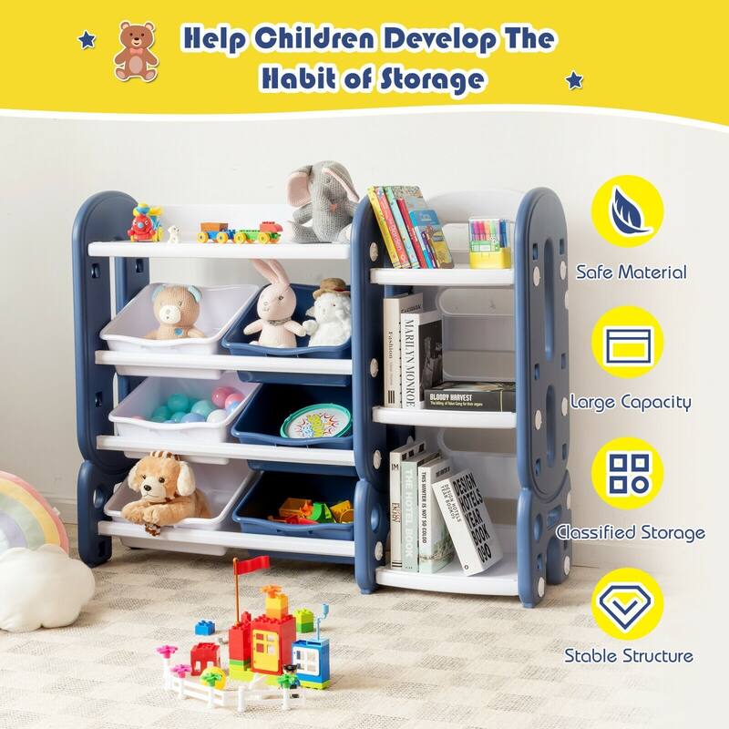 Kids Toy Storage Organizer with Bins and Multi-Layer Shelf for Bedroom Playroom - 44" x 14" x 36"(L x W x H)