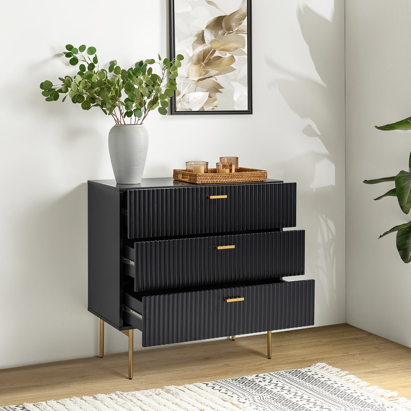 dresser night table Haven + Nightstands Set in Blonde | Easy Assembly | 1 Year Warranty with antique finish and wire brushing HULALA HOME Gilb Modern 3-Drawer