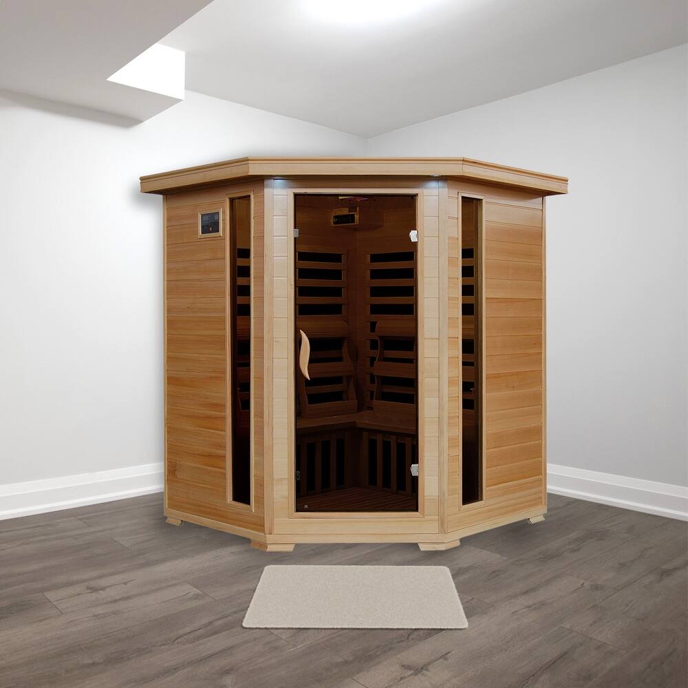 HeatWave Tucson 4-Person Hemlock Corner Infrared Sauna with 10 Carbon Heaters