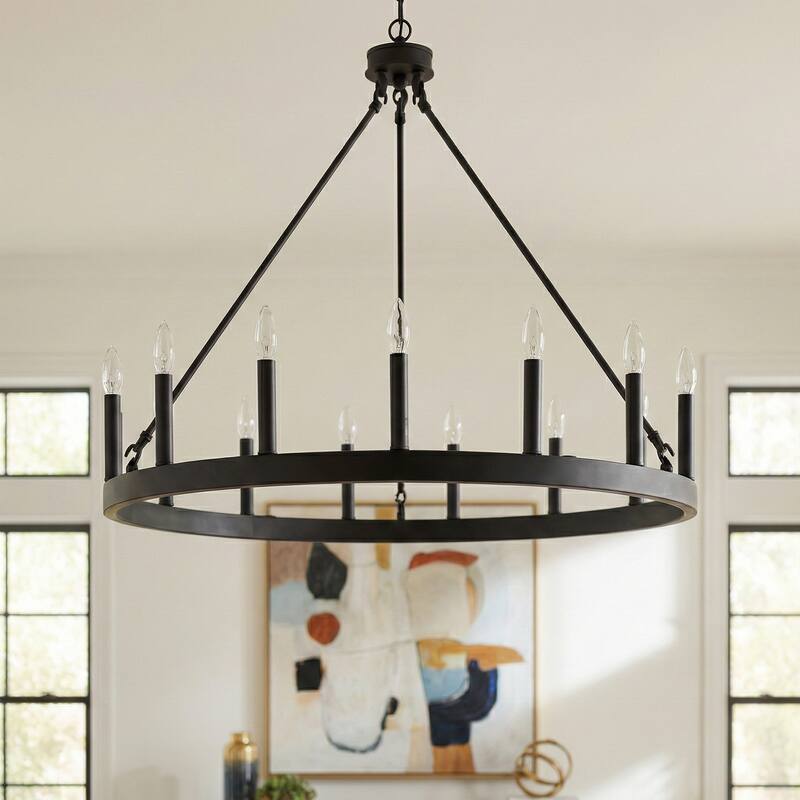 Acroma 15-light Farmhouse Large Wagon Wheel Candle Chandelier with UL Certified - D40'' * H130'' - Black