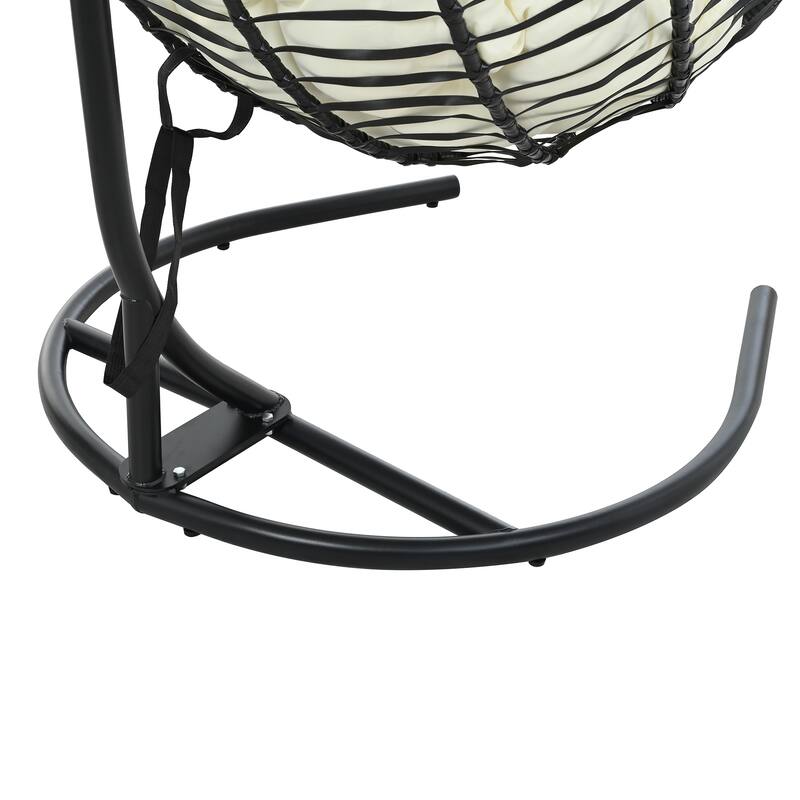 Roomfitters Single Person Folding Egg Chair with Stand, UV Resistant Wicker Rattan Swing for Patio, Garden